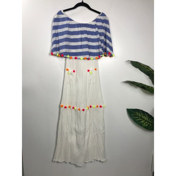 SUNDRESS Lola White Pom Pom Maxi Sun Dress Coastal Vacation Beachside Cruise - Picture 2 of 14